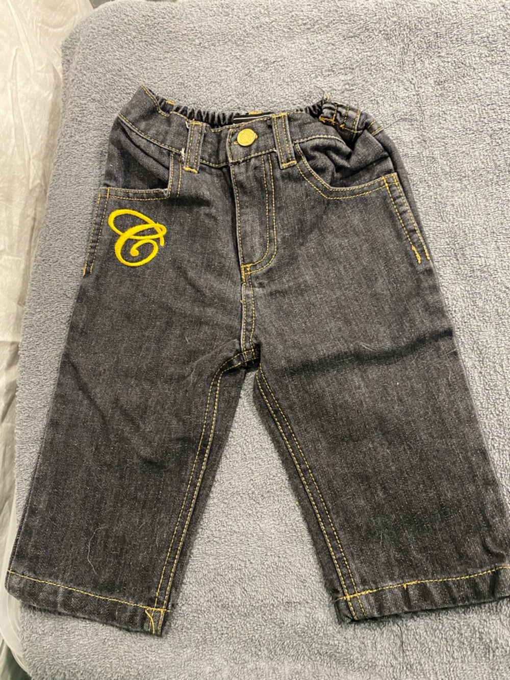 Kids Coogi Black Denim Pants with Yellow Stitching